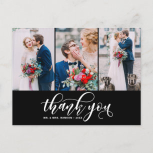 Postal Black Three Collage de fotos Gracias Boda Script
