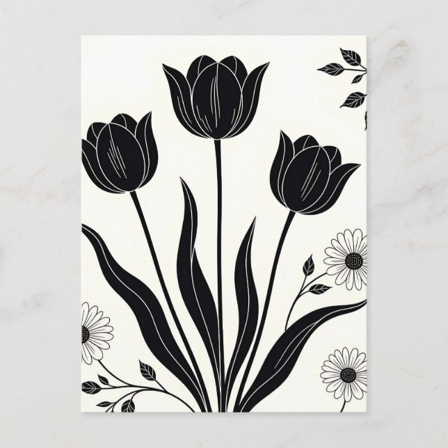 Postal Black Tulip Silhouette Pattern (Anverso)