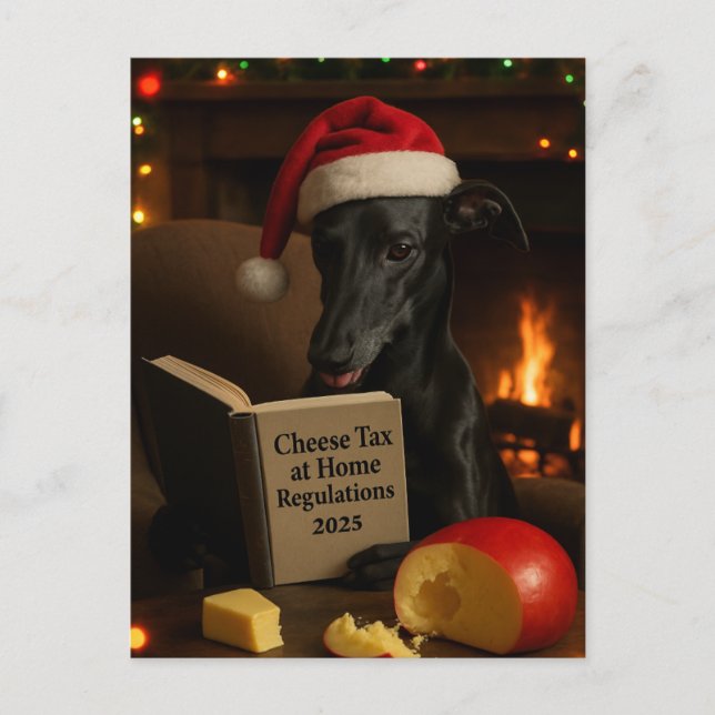 Postal Black Whippet 'Cheese Tax' Christmas postcard  (Anverso)