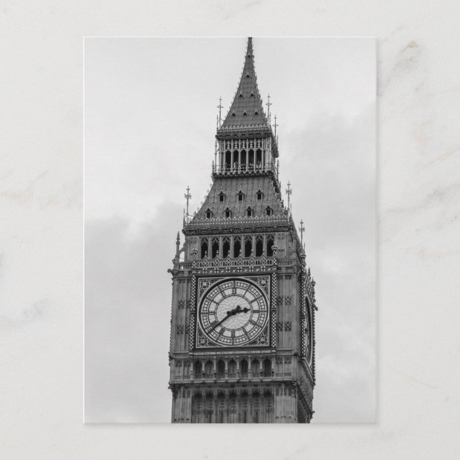 Postal Black White Close Big Ben Clock Tower Londres (Anverso)