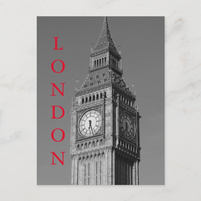 Postal Black White Close Big Ben Clock Tower Londres (Anverso)