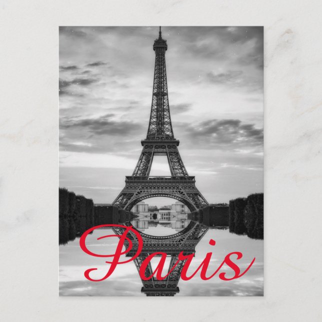 Postal Black White Eiffel Tower Paris Love City Travel (Anverso)