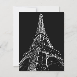 Postal Black White Eiffel Tower Paris Viaje Vintage