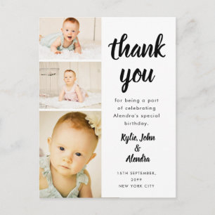 Postal Black & White Gracias Baby Birday Photo