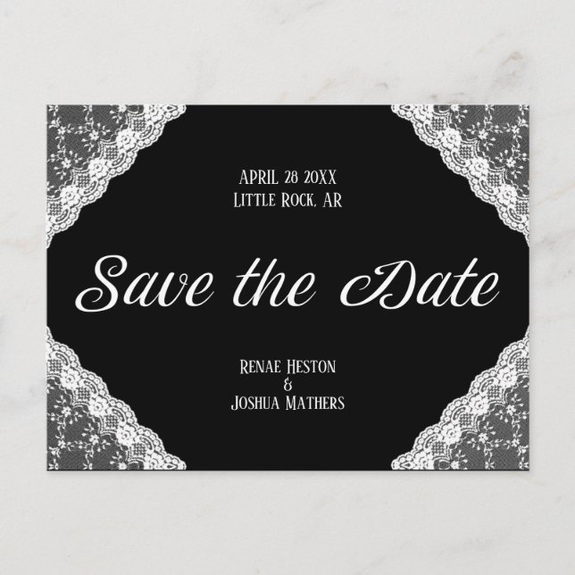 Postal Black & White Lace Save the Date (Anverso)