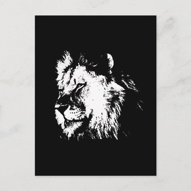 Postal Black White Lion - Animal Pop Art (Anverso)