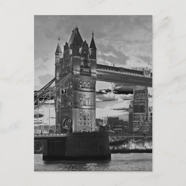 Postal Black White London Tower Bridge British Travel (Anverso)