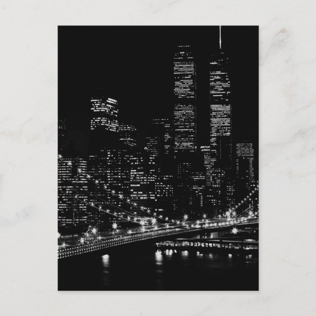 Postal Black & White New York City Night (Anverso)