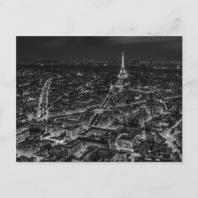 Postal Black White Paris City Night Eiffel Tower Travel (Anverso)
