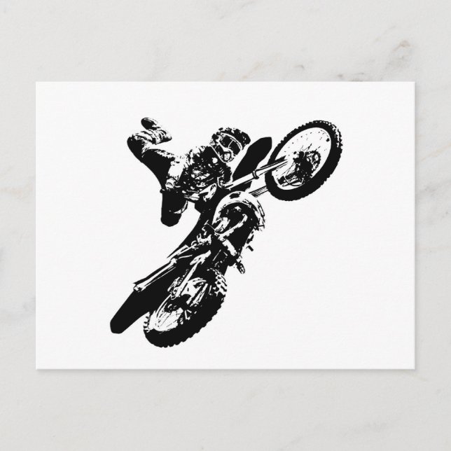 Postal Black White Pop Art Motocross Motoryle Sport (Anverso)