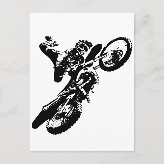 Postal Black White Pop Art Motocross Motoryle Sport (Anverso)