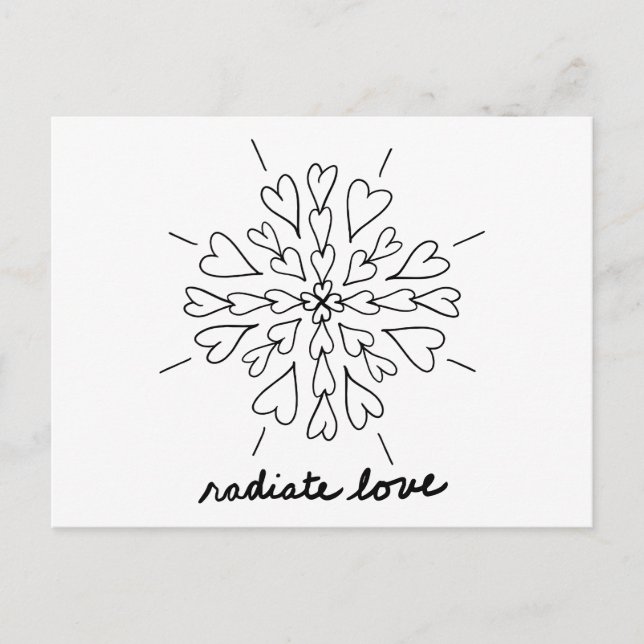Postal Black White Radiate Love Heart Mandala (Anverso)