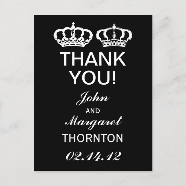 Postal Black White Royal Couple Gracias (Anverso)