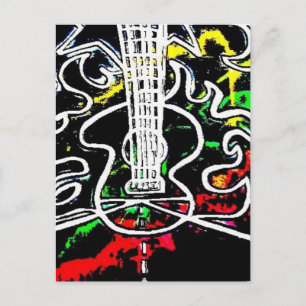 Postal Blacklight / Neon Splash Flamando guitarra en auto