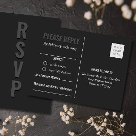 Postal Blackout Minimalist Wedding Response Post Card