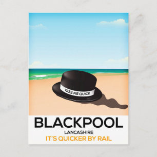 Postal Blackpool "bésame rápido" gorra poster del tren de
