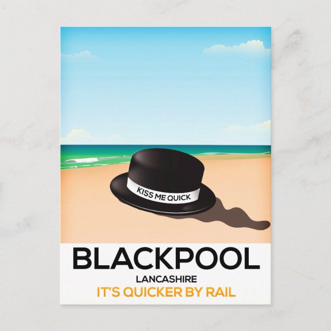 Postal Blackpool "bésame rápido" gorra poster del tren de (Anverso)