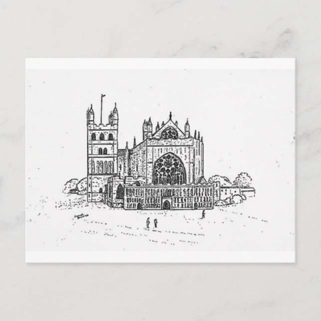 Postal blanca negra de la Catedral de Exeter, pers (Anverso)