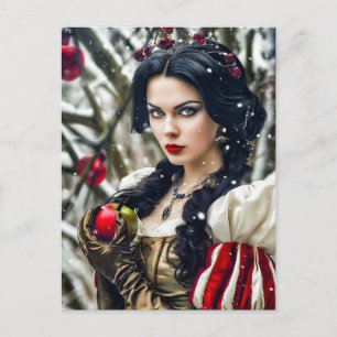 Postal Blanca Nieves sosteniendo la manzana envenenada