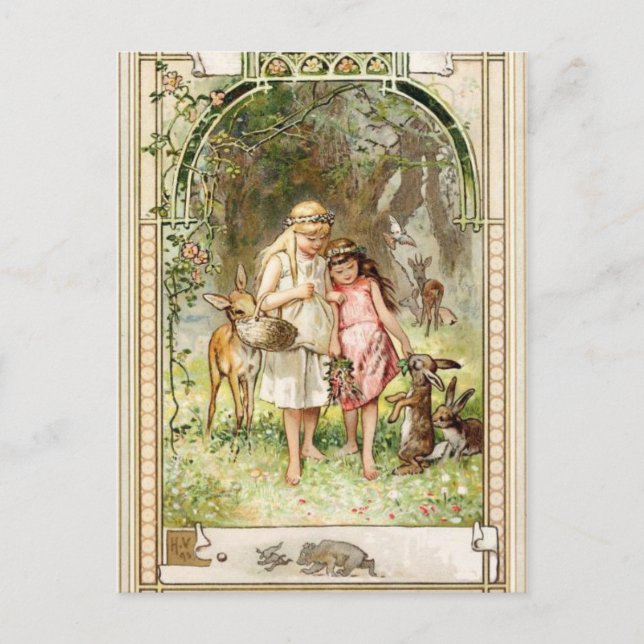 Postal Blancanieves y rojo Rosa por Hermann VogelTry (Anverso)