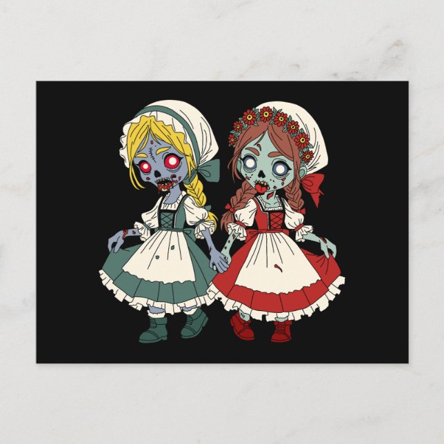 Postal Blancanieves y Rosarroja zombies (Anverso)