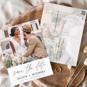 Postal Blancas de mano editables Guardar la foto de fecha