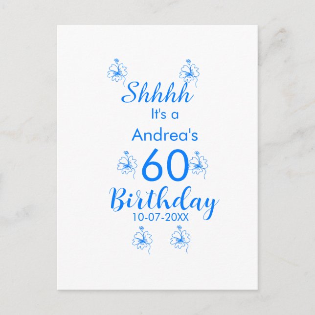 Postal Blanco azul malva shhhh 60 cumpleaños nombre flora (Anverso)
