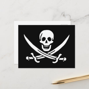 Postal Blanco, Bandera Pirata Calico Jack, Calavera y Cuc