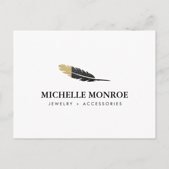 Postal Blanco de la diseñadora de plumas de boho de moda  (Anverso)