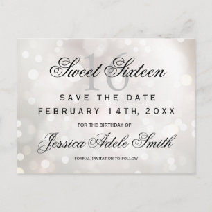 Postal Blanco Glamuroso con Brillo Sweet 16 guardar la f