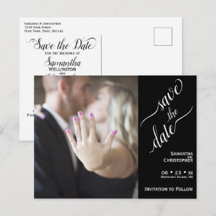 Postal Blanco mínimo en la boda negra salva la foto de la