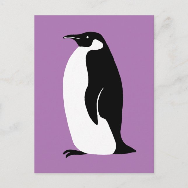 Postal Blanco morado pingüino malva (Anverso)