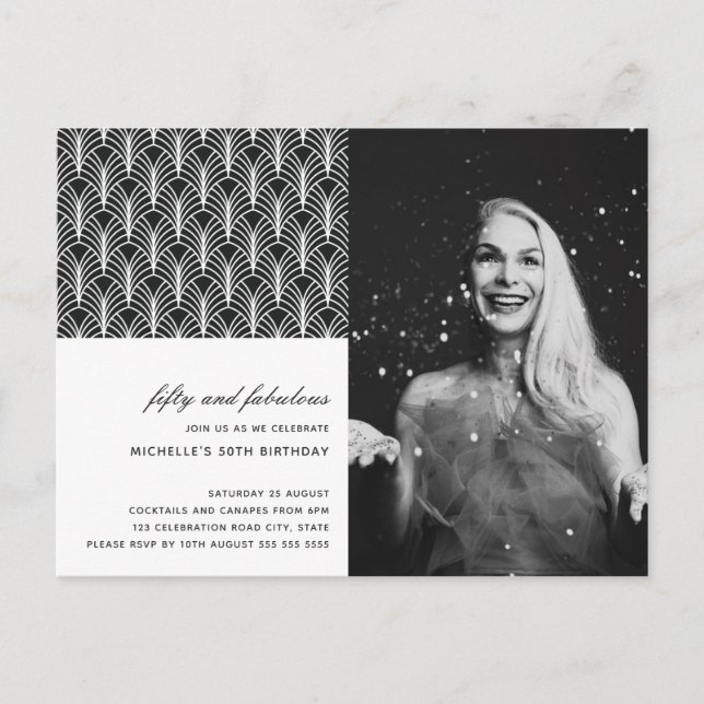 Postal Blanco negro simple 50 y el magnífico Art Deco 50 (Anverso)