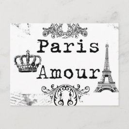 Postal Blanco Negro Vintage París Amour Eiffel Tower