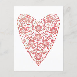 Postal Blanco Rojo Escandinavo Corazón
