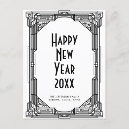 Postal Blanco y negro Art Deco Feliz Año Nuevo
