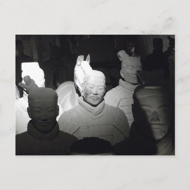 Postal Blanco y Negro Foto Guerreros de Xiam China (Anverso)