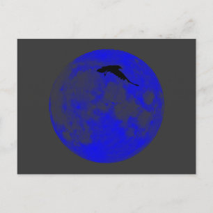 Postal Blauer Mond Raben Blue Moon Raven