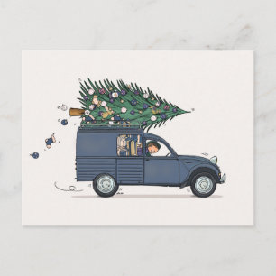 Postal Blauw de Kerstkaart Besteleend