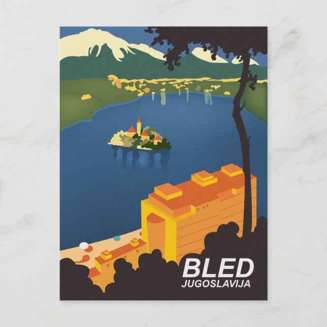 Postal Bled, Yugoslavia, viaje vintage (Anverso)