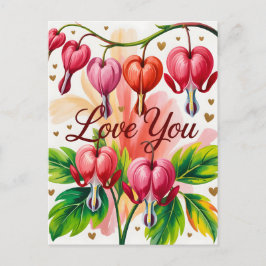 Postal Bleeding Heart Floral Illustration with Love You 