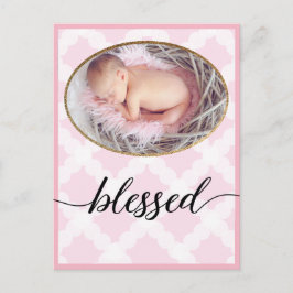 Postal Blessed guion rosado foto de bebé recién nacida