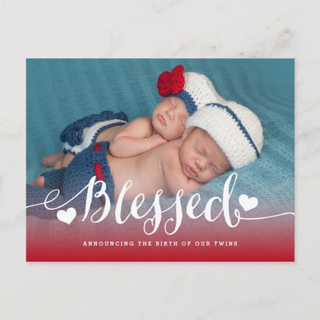 Postal Blessed Twins | Anuncio de nacimiento de Red Valen (Anverso)