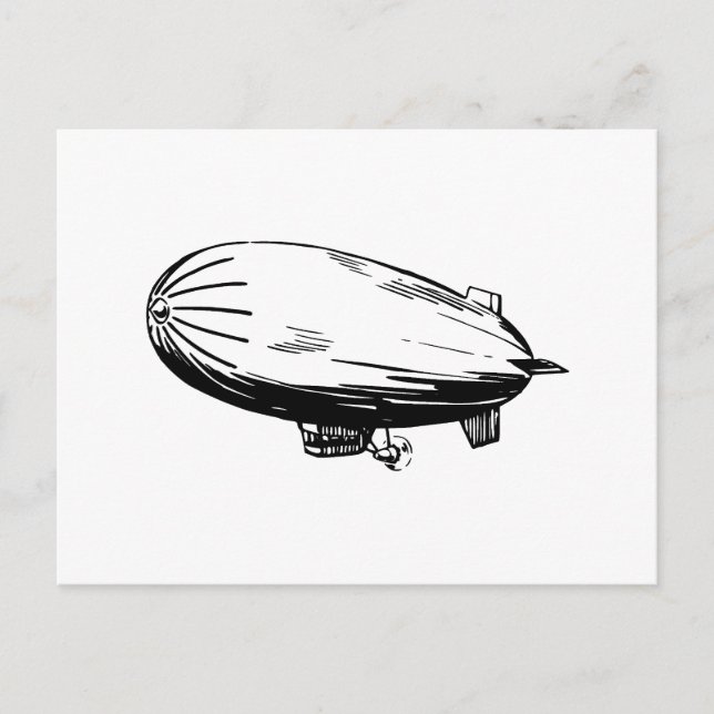 Postal Blimp, Zeppelin, Dirigible, Dibujo Vintage (Anverso)