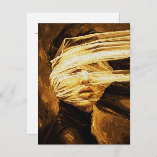 Postal Blindfolded Woman – Surreal Oil Art (Anverso / Reverso)