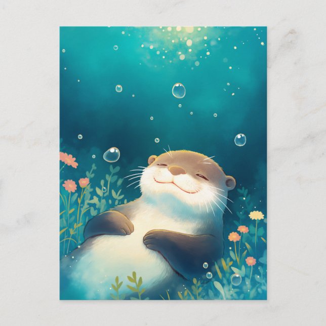 Postal Blissful Otter Floating in Dreamy Blue Water (Anverso)