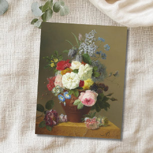 Postal Bloemers Rosas y flores silvestres en una Terracot