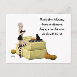 Postal Blona Witch Pin Up Chica Halloween Post Card