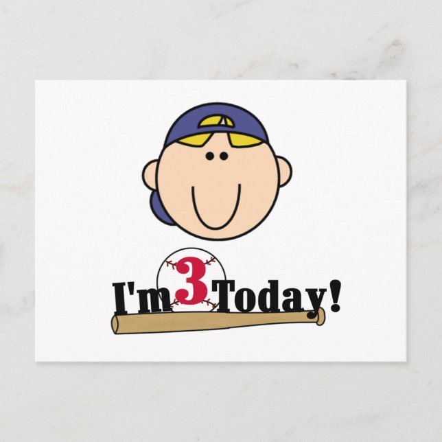 Postal Blond Boy Baseball 3er cumpleaños (Anverso)
