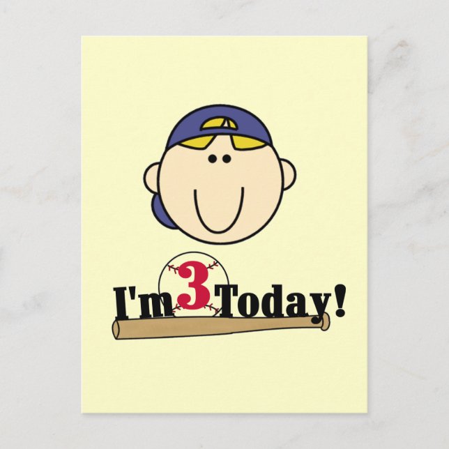 Postal Blond Boy Baseball 3er cumpleaños (Anverso)